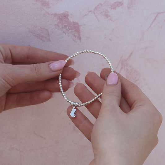 Cat on Silver Ball Bead Bracelet - MYLEE London