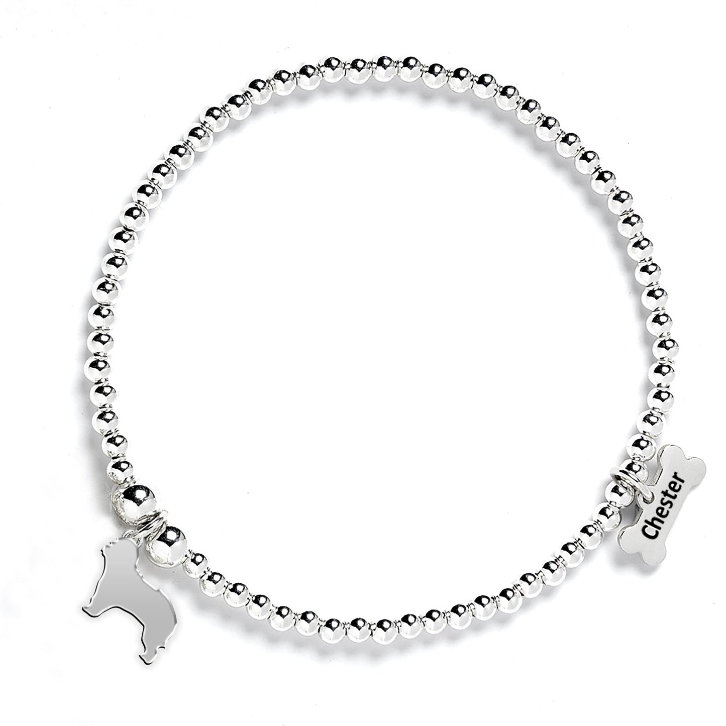 Catalan Sheepdog Silhouette Silver Ball Bead Bracelet - Personalised - MYLEE London