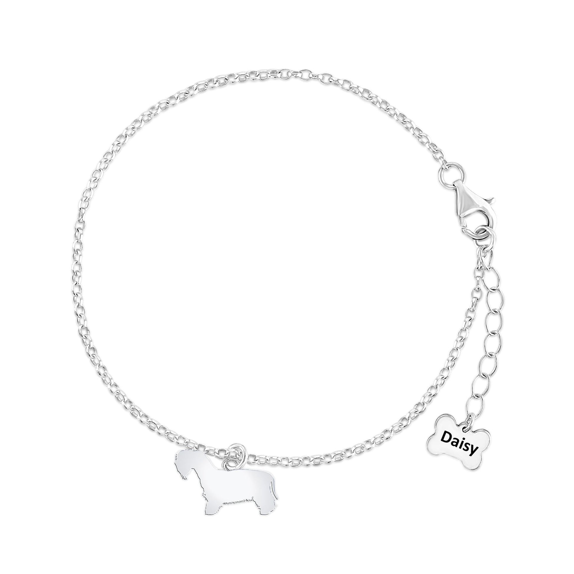 Cesky Terrier Silhouette Silver Chain Bracelet - Personalised - MYLEE London