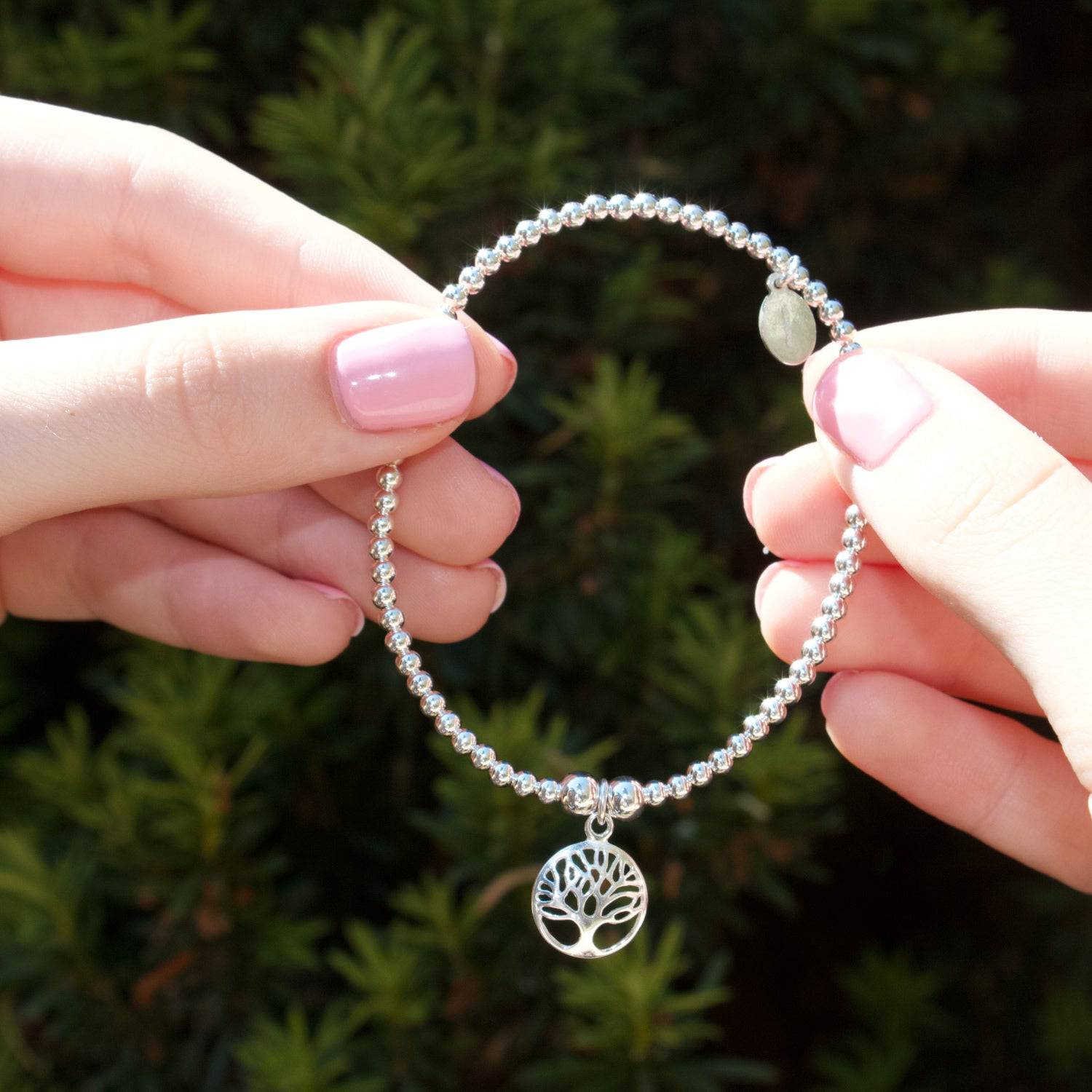 Circle Tree of Life on Silver Ball Bead Bracelet - MYLEE London