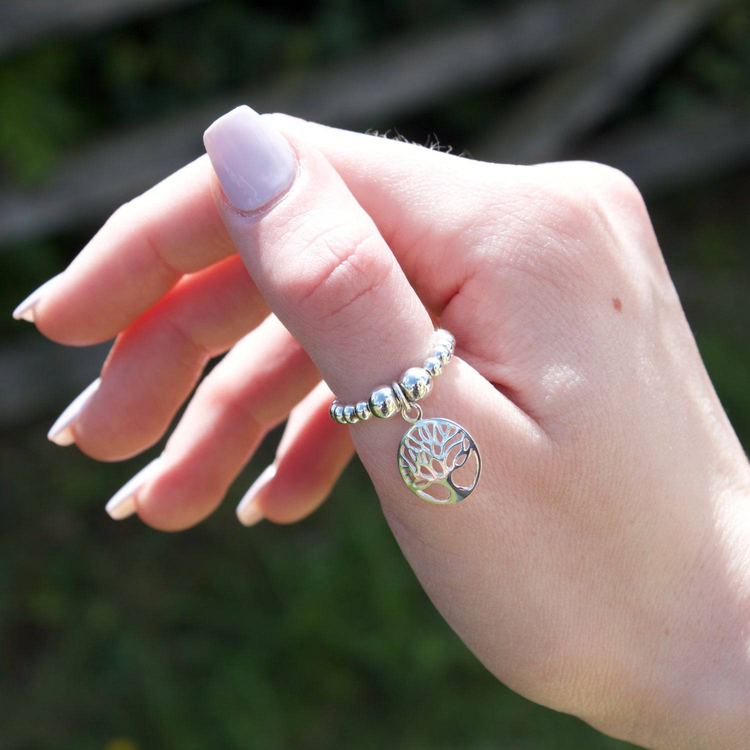 Circle Tree of Life on Silver Ball Bead Ring - MYLEE London