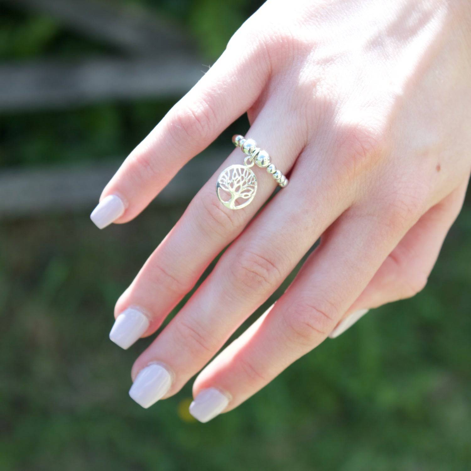 Circle Tree of Life on Silver Ball Bead Ring - MYLEE London