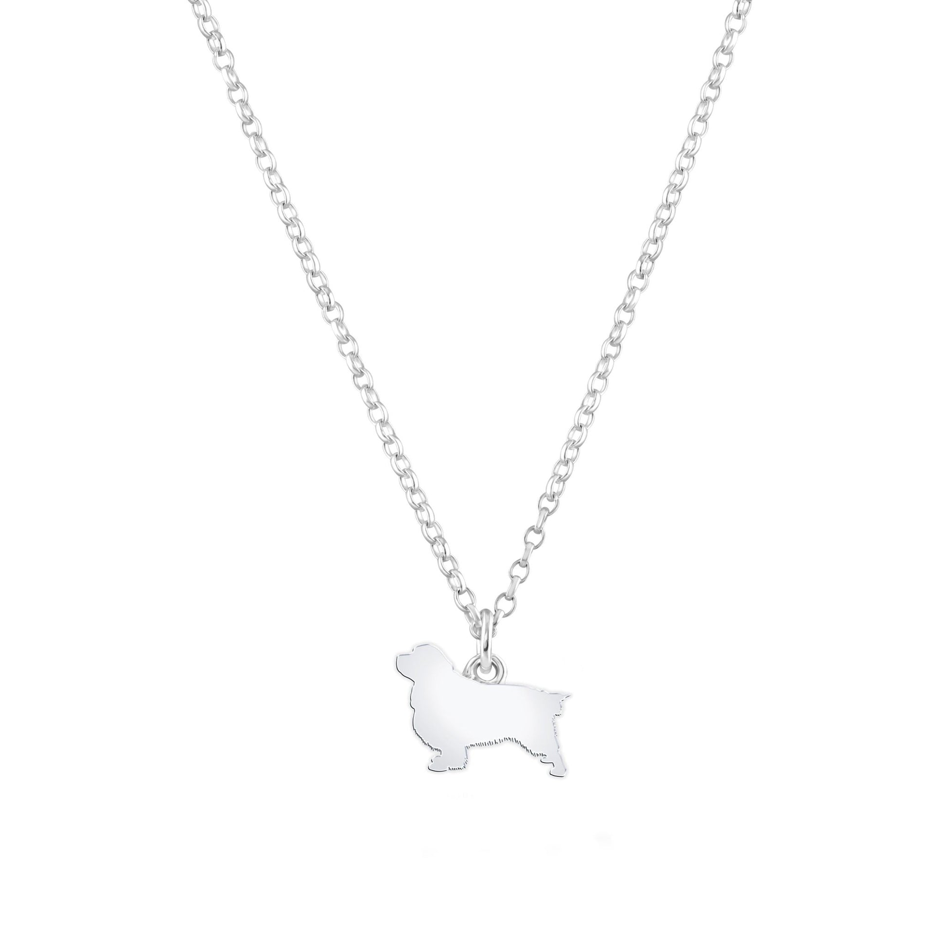 Clumber Spaniel Silhouette Silver Necklace - Personalised - MYLEE London