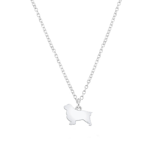 Clumber Spaniel Silhouette Silver Necklace - Personalised - MYLEE London