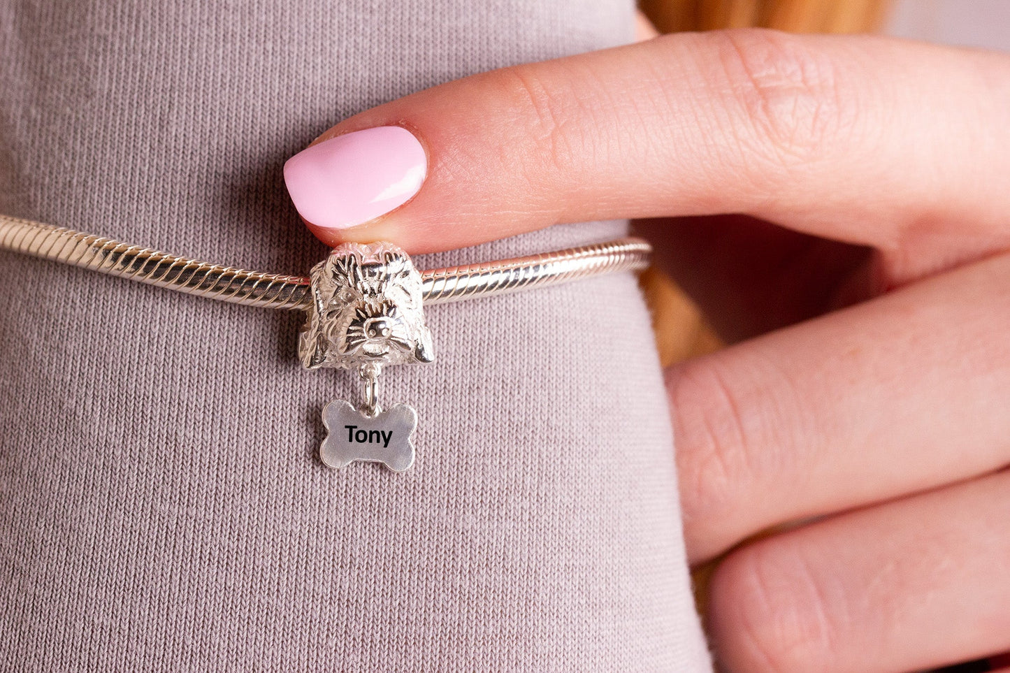 Cockapoo Head Silver Charm Bead - Personalised - MYLEE London