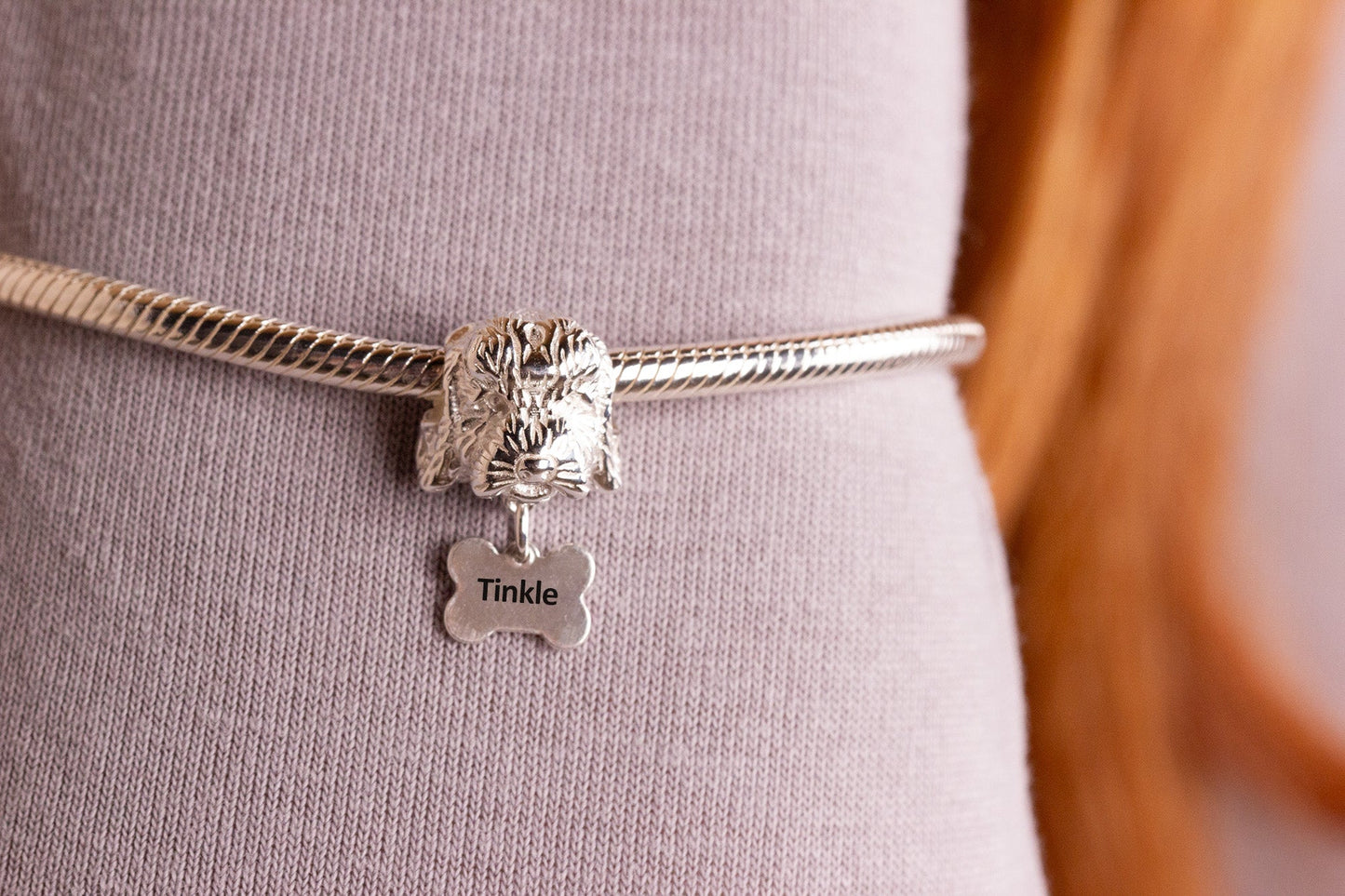 Cockapoo Head Silver Charm Bead - Personalised - MYLEE London