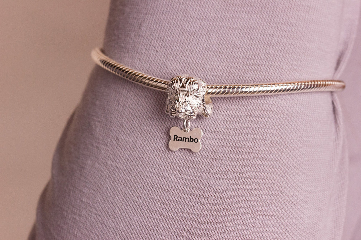 Cockapoo Head Silver Charm Bead - Personalised - MYLEE London