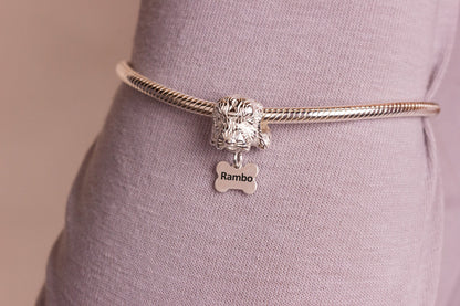 Cockapoo Head Silver Charm Bead - Personalised - MYLEE London