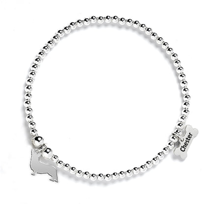 Corgi Silhouette Silver Ball Bead Bracelet - Personalised - MYLEE London