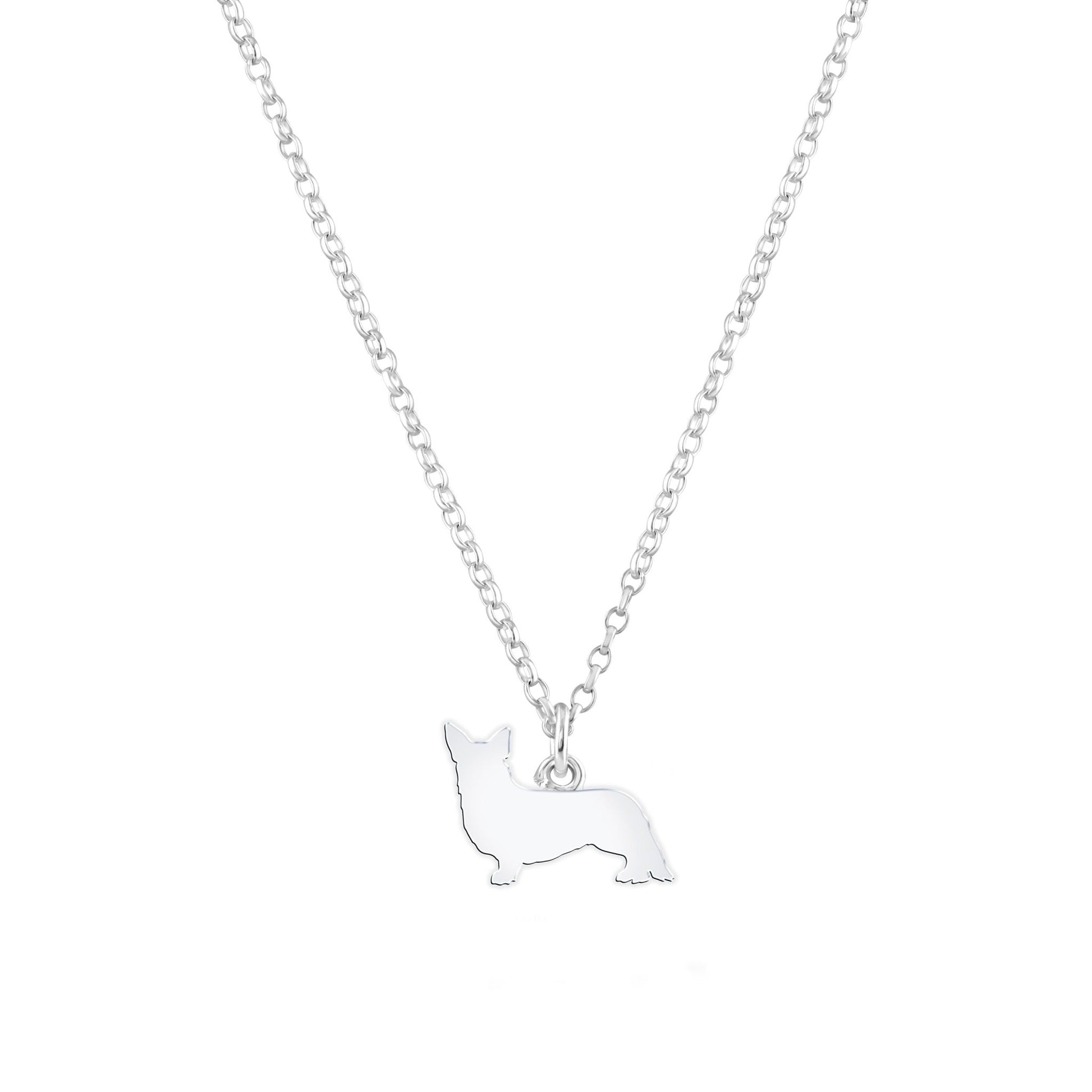 Corgi Silhouette Silver Necklace - Personalised - MYLEE London