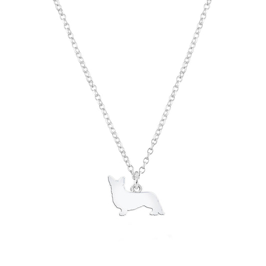 Corgi Silhouette Silver Necklace - Personalised - MYLEE London
