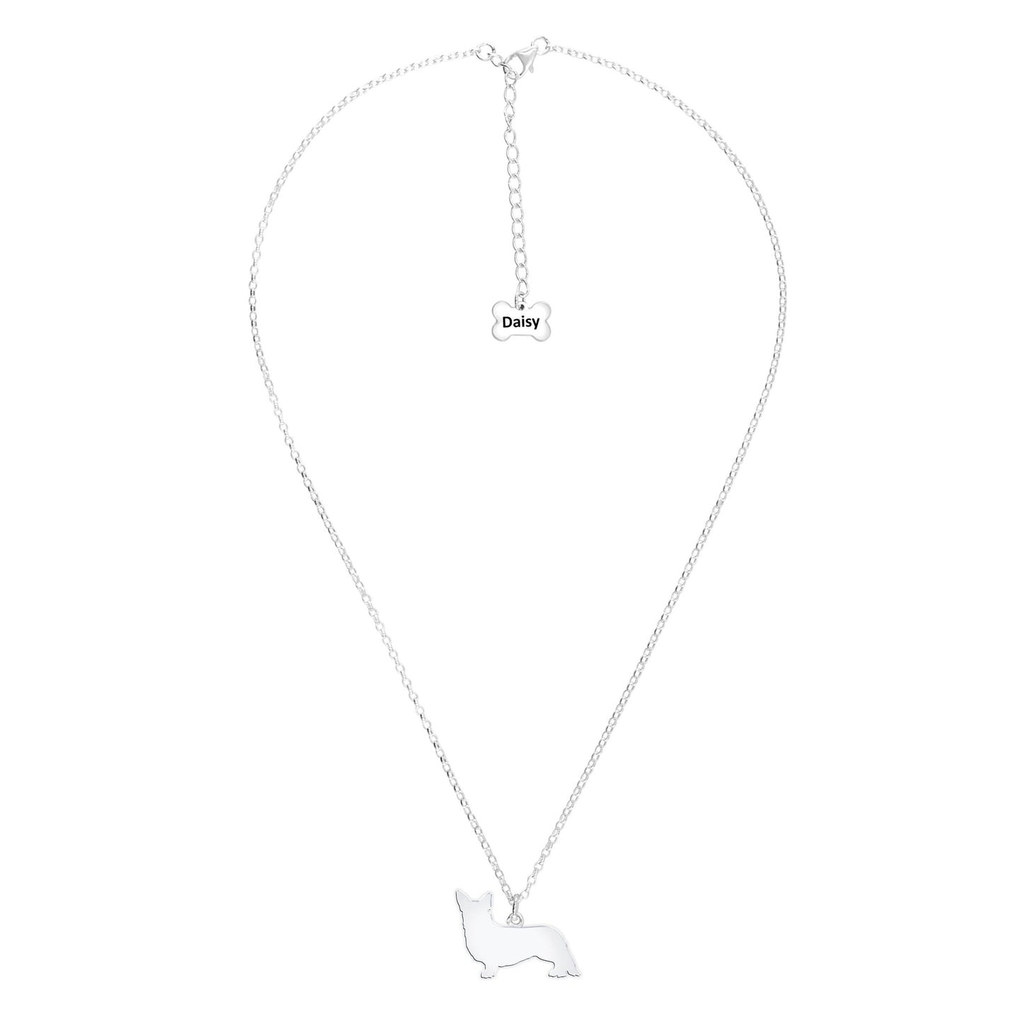 Corgi Silhouette Silver Necklace - Personalised - MYLEE London