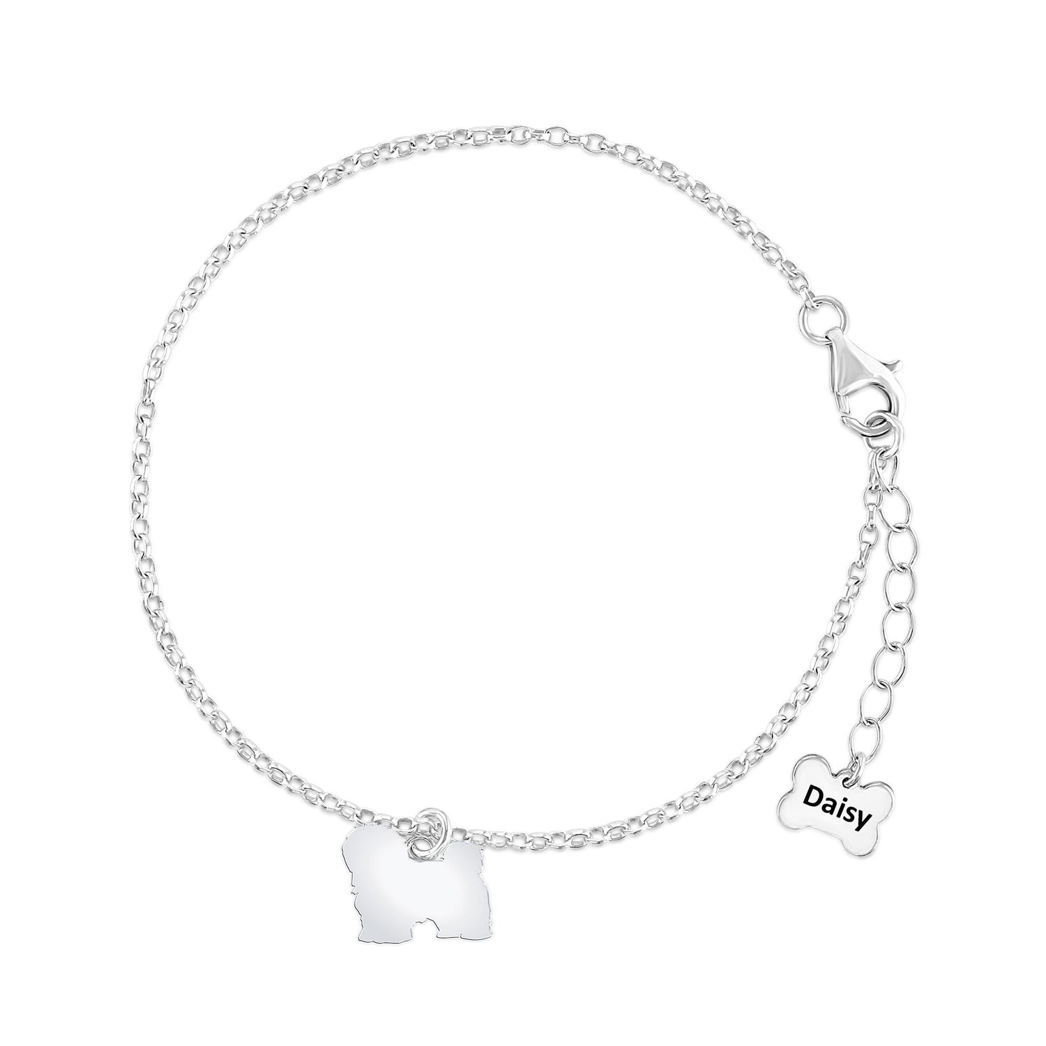 Coton De Tulear Silhouette Silver Chain Bracelet - Personalised - MYLEE London