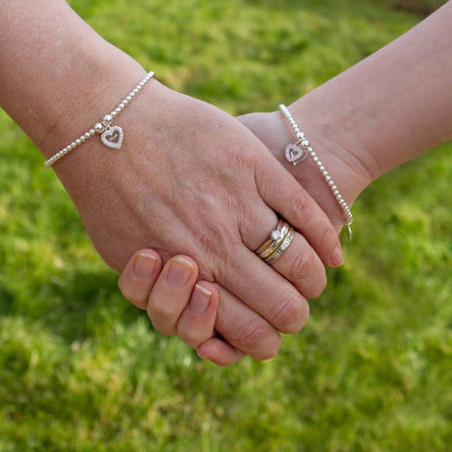 Crystal Double Heart on Silver Ball Bead Bracelet - MYLEE London