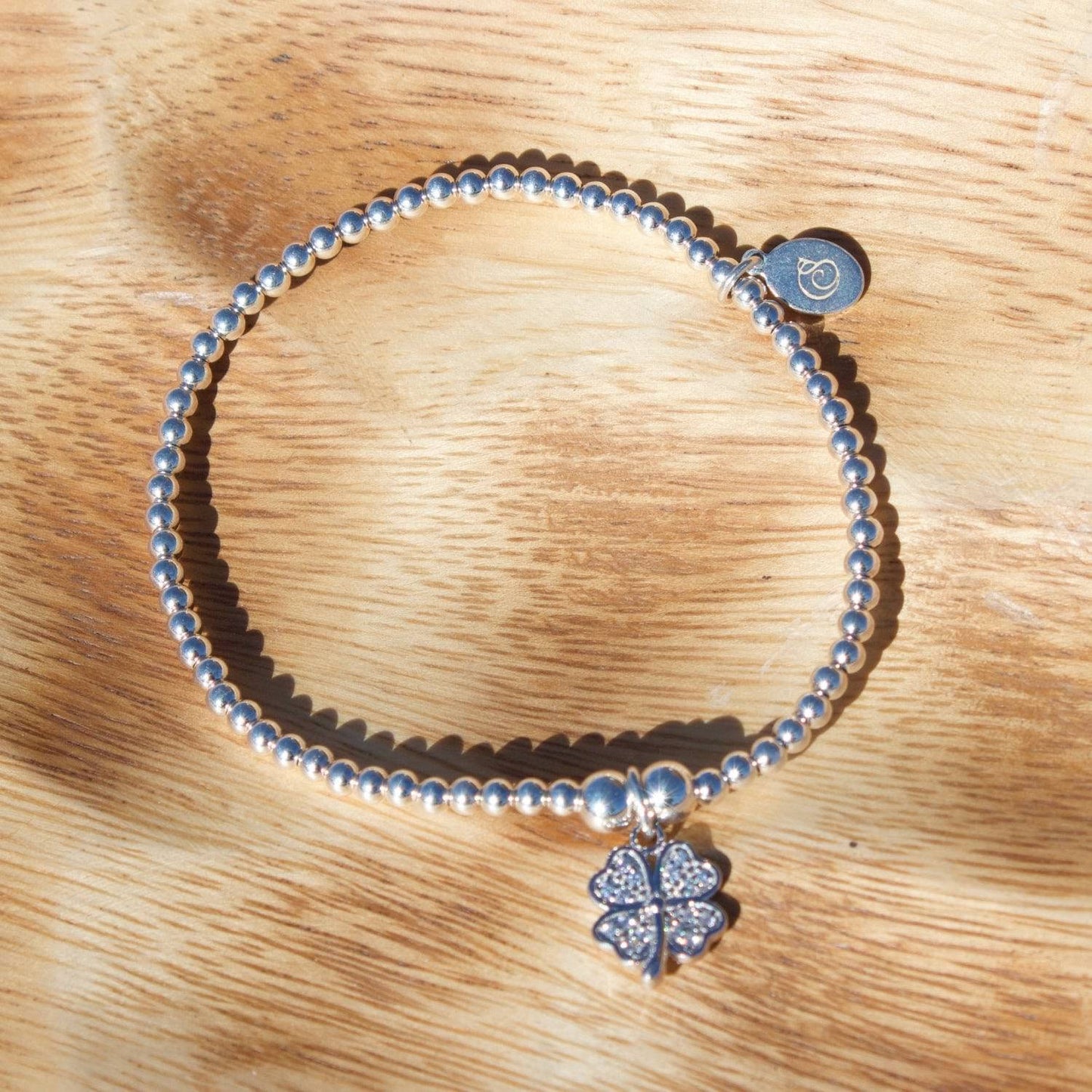 Crystal Four Leaf Clover on Silver Ball Bead Bracelet - MYLEE London