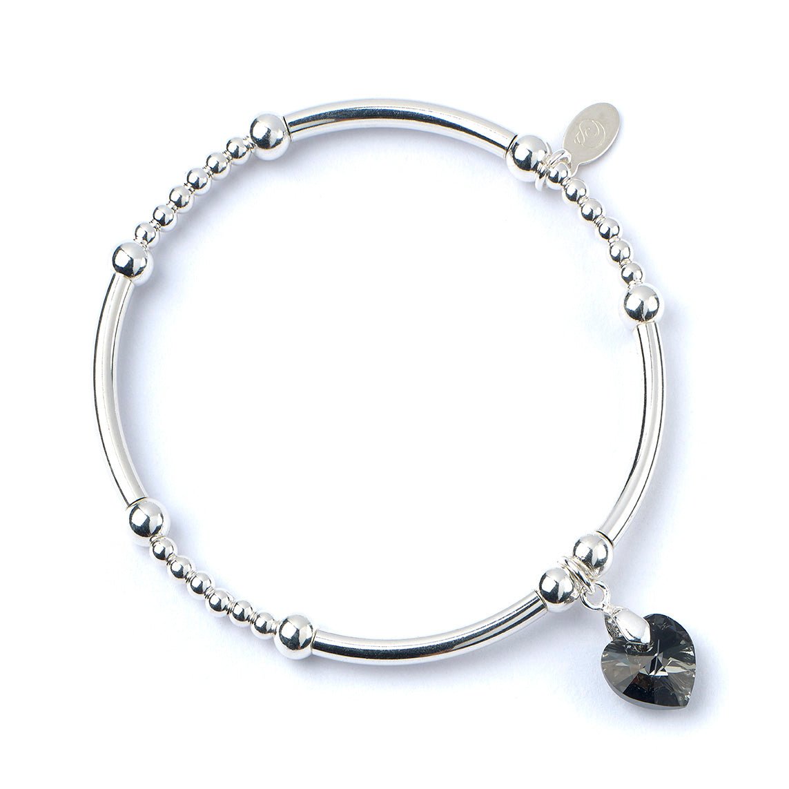 Crystal Hearts on Silver Ball & Noodle Bead Bracelet - MYLEE London