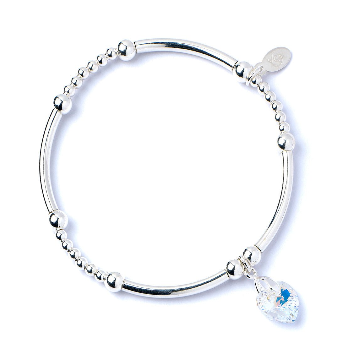 Crystal Hearts on Silver Ball & Noodle Bead Bracelet - MYLEE London