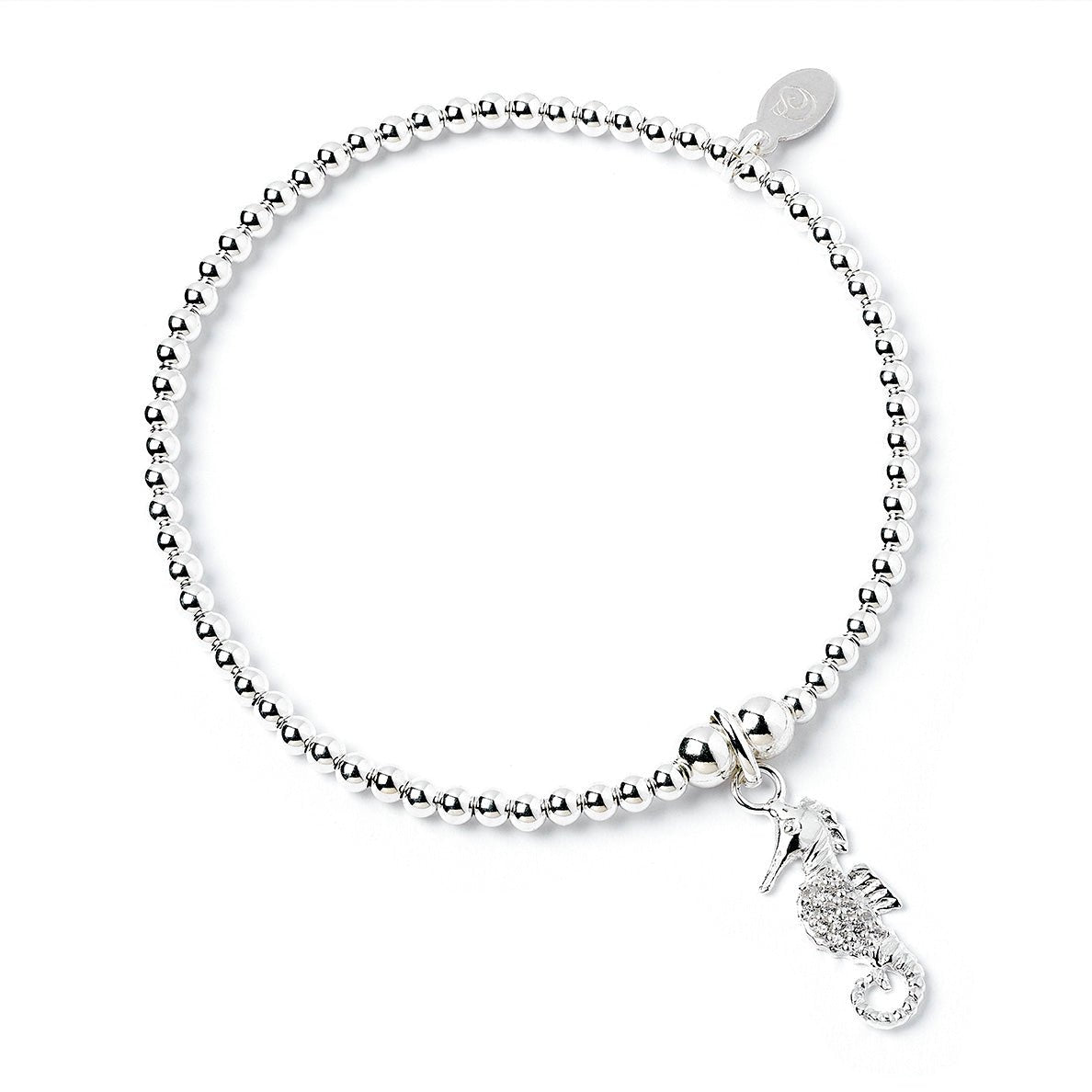 Crystal Seahorse on Silver Ball Bead Bracelet - MYLEE London