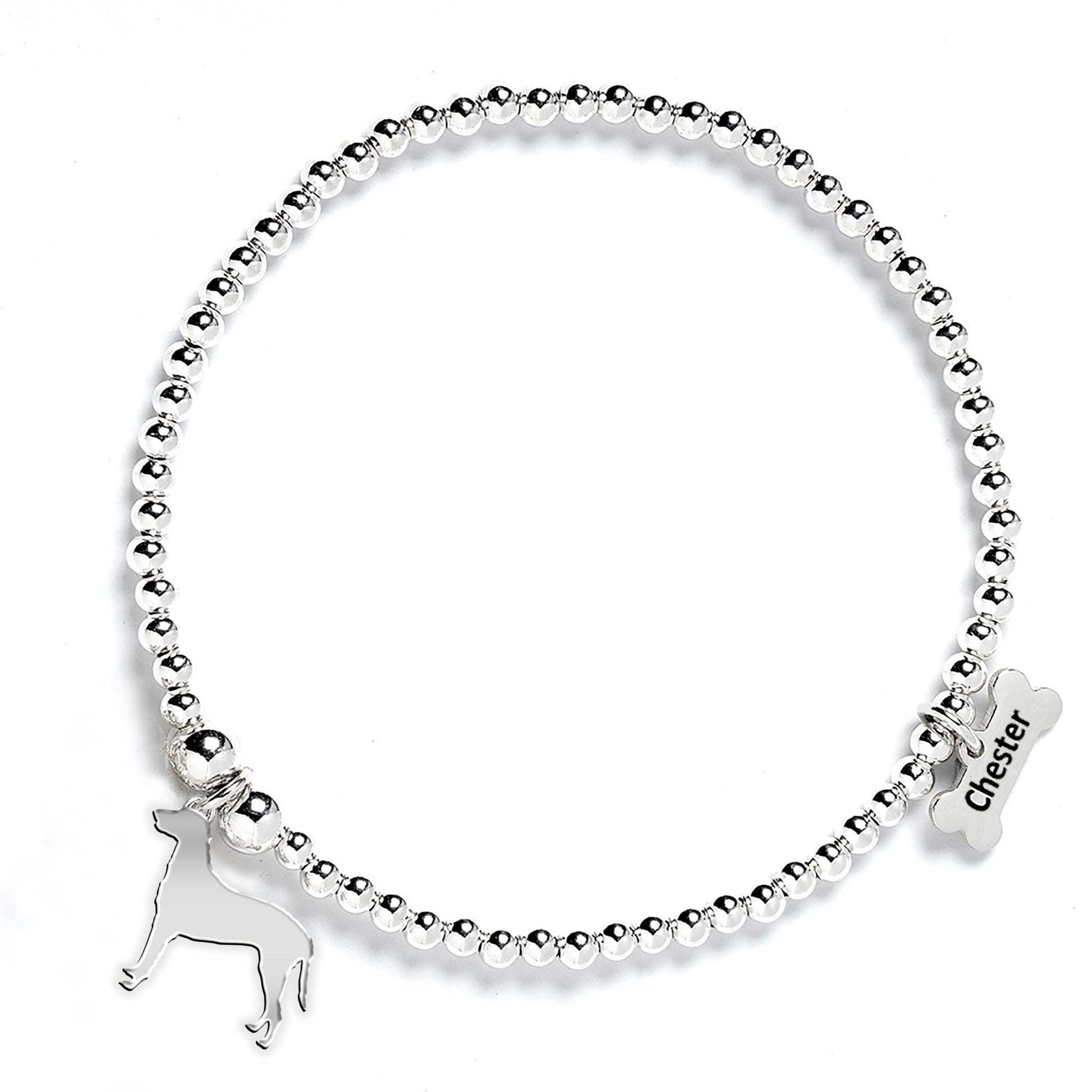 Curly-Coated Retriever Silhouette Silver Ball Bead Bracelet - Personalised - MYLEE London