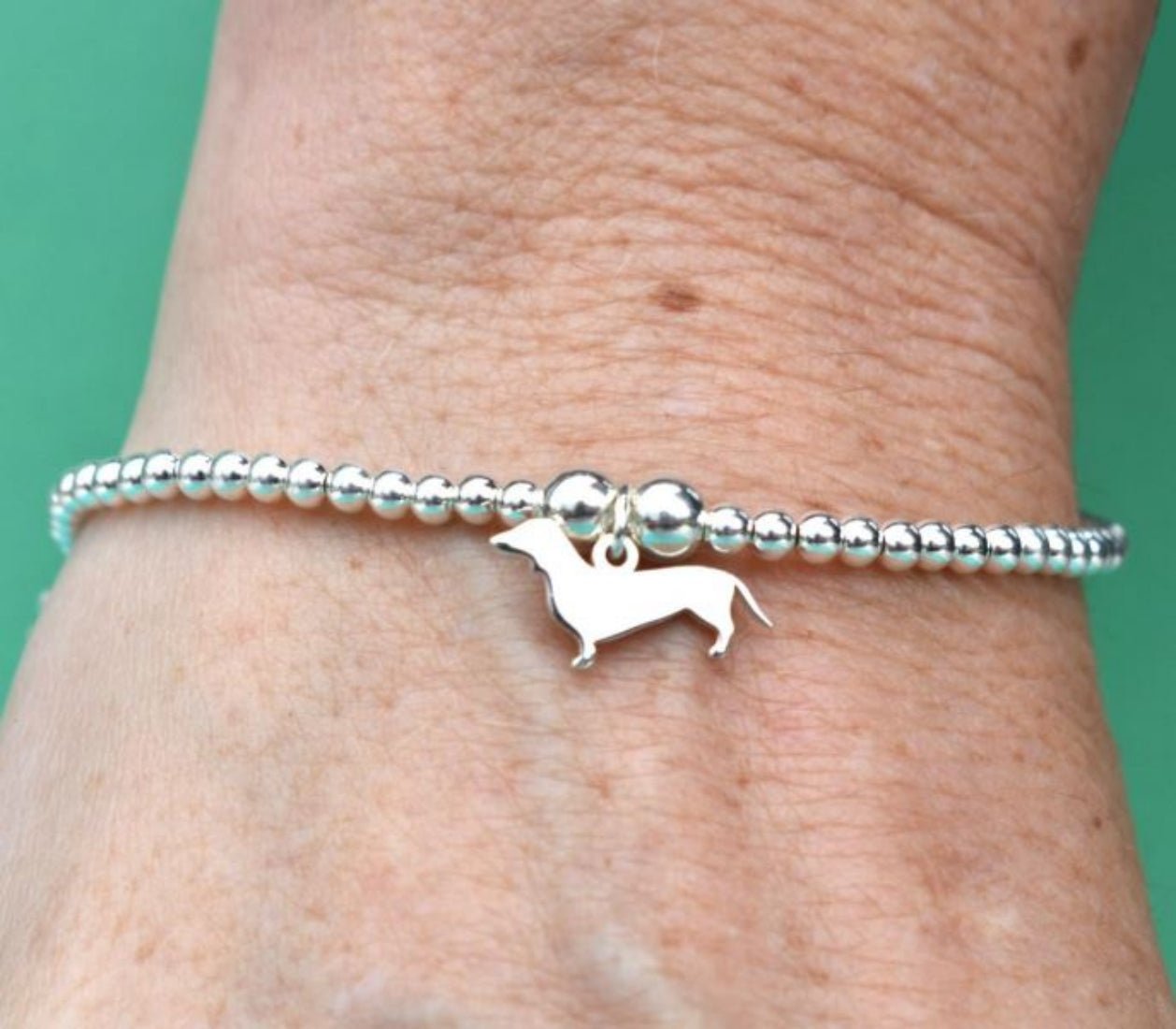 Dachshund Silhouette Silver Ball Bead Bracelet - Personalised - MYLEE London