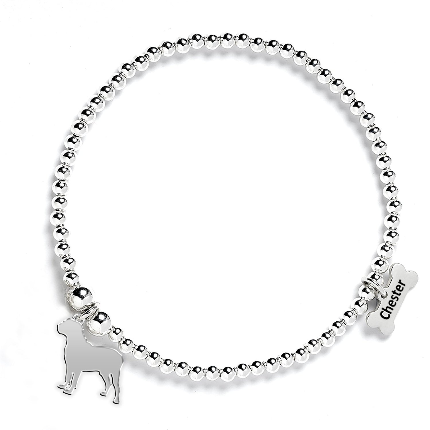 Dogue De Bordeaux Silhouette Silver Ball Bead Bracelet - Personalised - MYLEE London