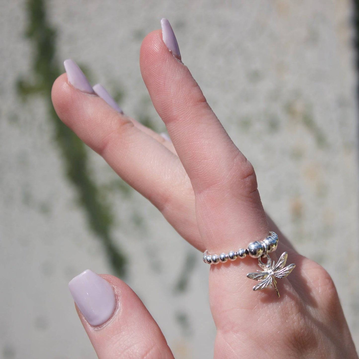 Dragonfly on Silver Ball Bead Ring - MYLEE London