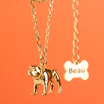 English Bulldog Gold Necklace - Personalised - MYLEE London