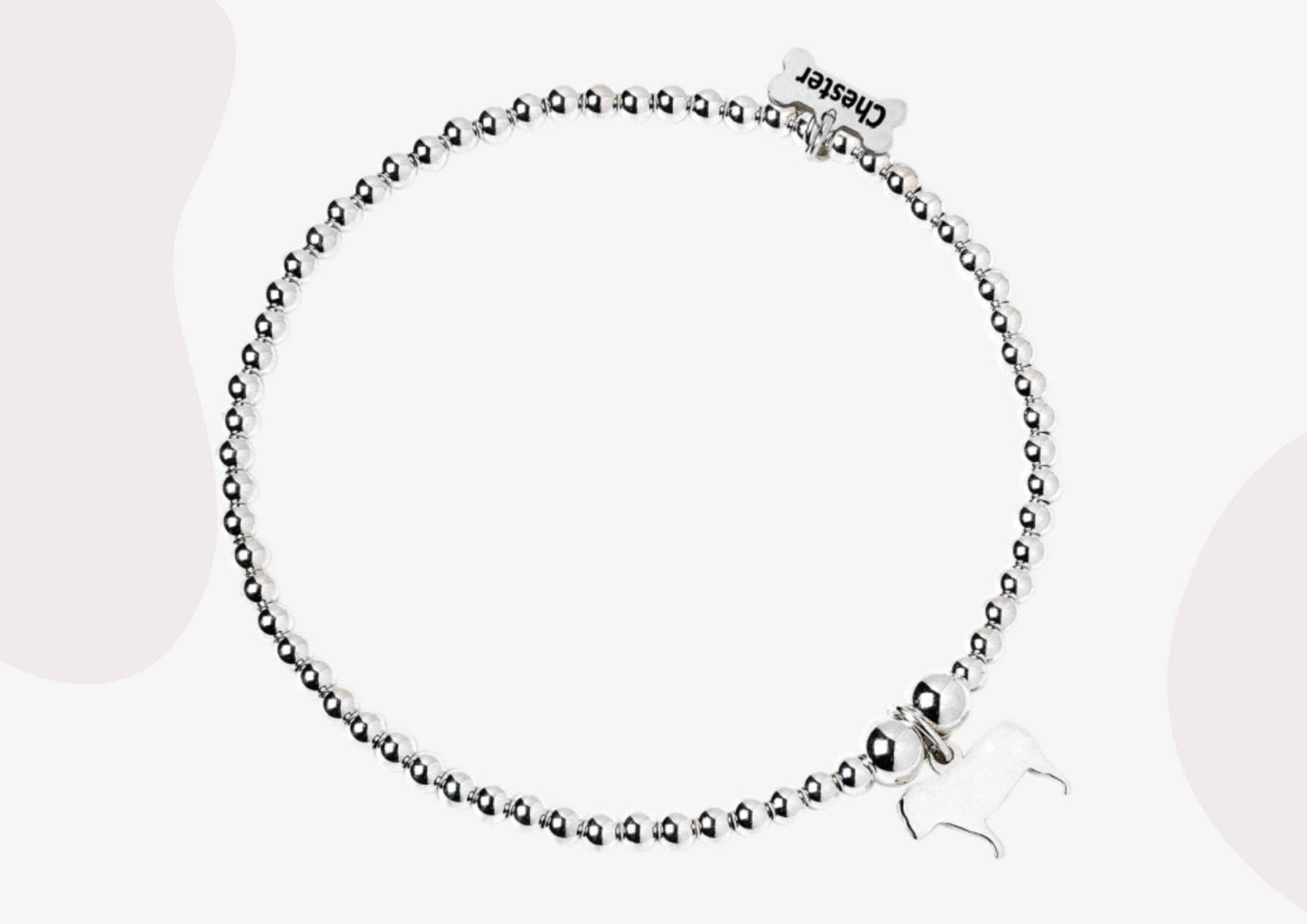 English Bulldog Silhouette Silver Ball Bead Bracelet - Personalised - MYLEE London