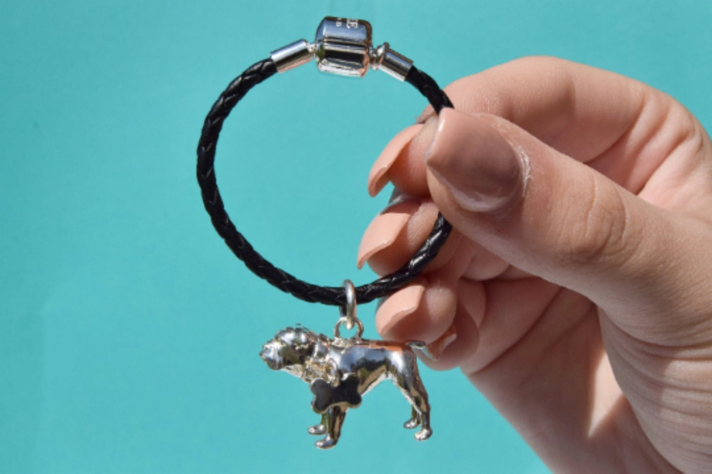 English Bulldog Silver Keyring - Personalised - MYLEE London