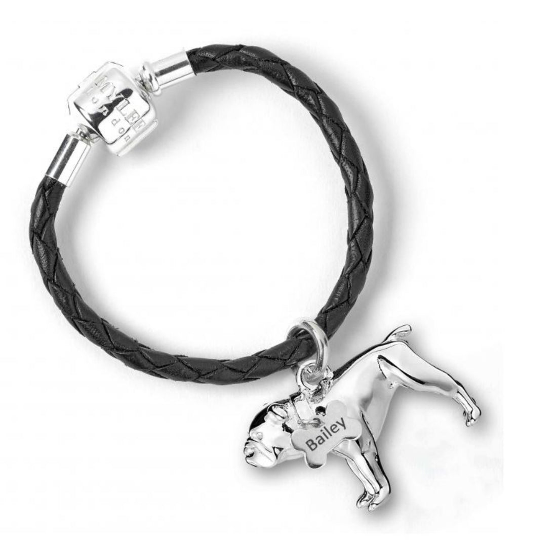 English Bulldog Silver Keyring - Personalised - MYLEE London