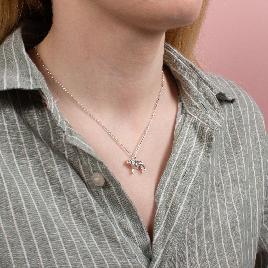English Bulldog Silver Necklace - Personalised - MYLEE London