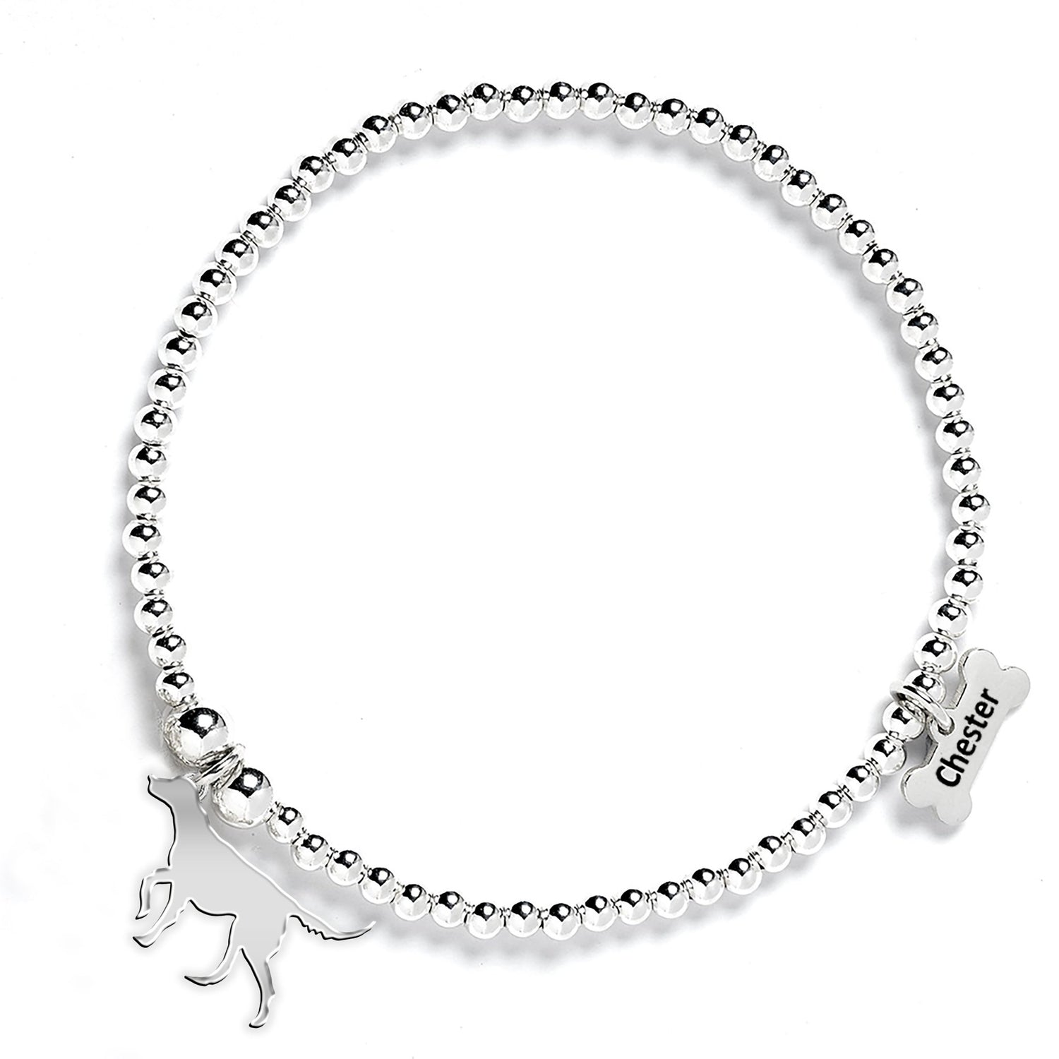 English Setter Silhouette Silver Ball Bead Bracelet - Personalised - MYLEE London