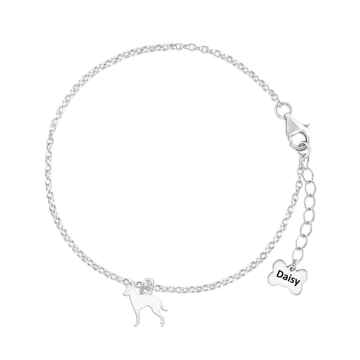English Toy Terrier Silhouette Silver Chain Bracelet - Personalised - MYLEE London