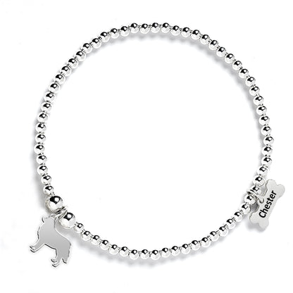 Estrela Mountain Dog Silhouette Silver Ball Bead Bracelet - Personalised - MYLEE London