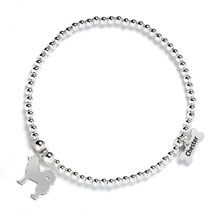 Eurasier Silhouette Silver Ball Bead Bracelet - Personalised - MYLEE London