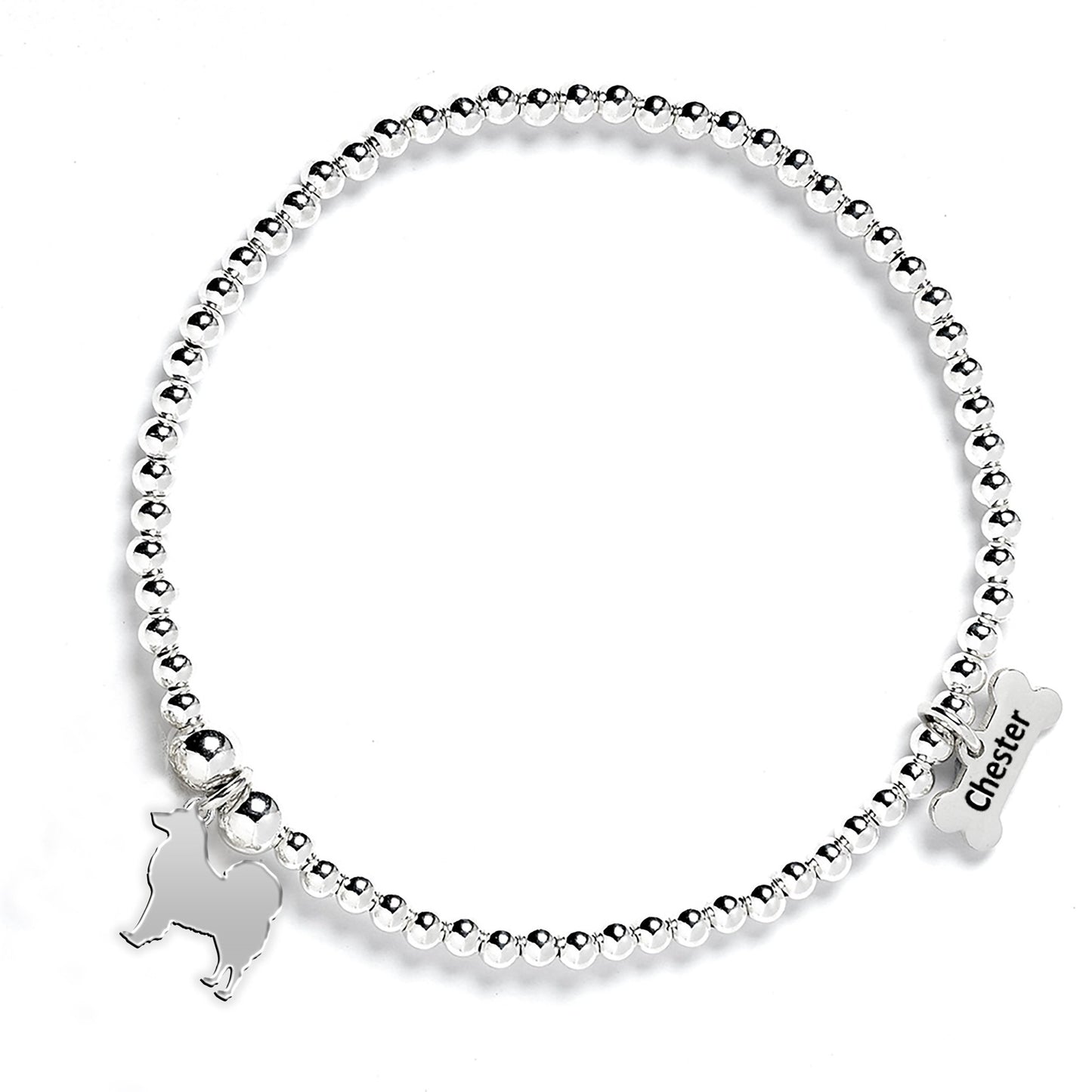 Finnish Lapphund Silhouette Silver Ball Bead Bracelet - Personalised - MYLEE London