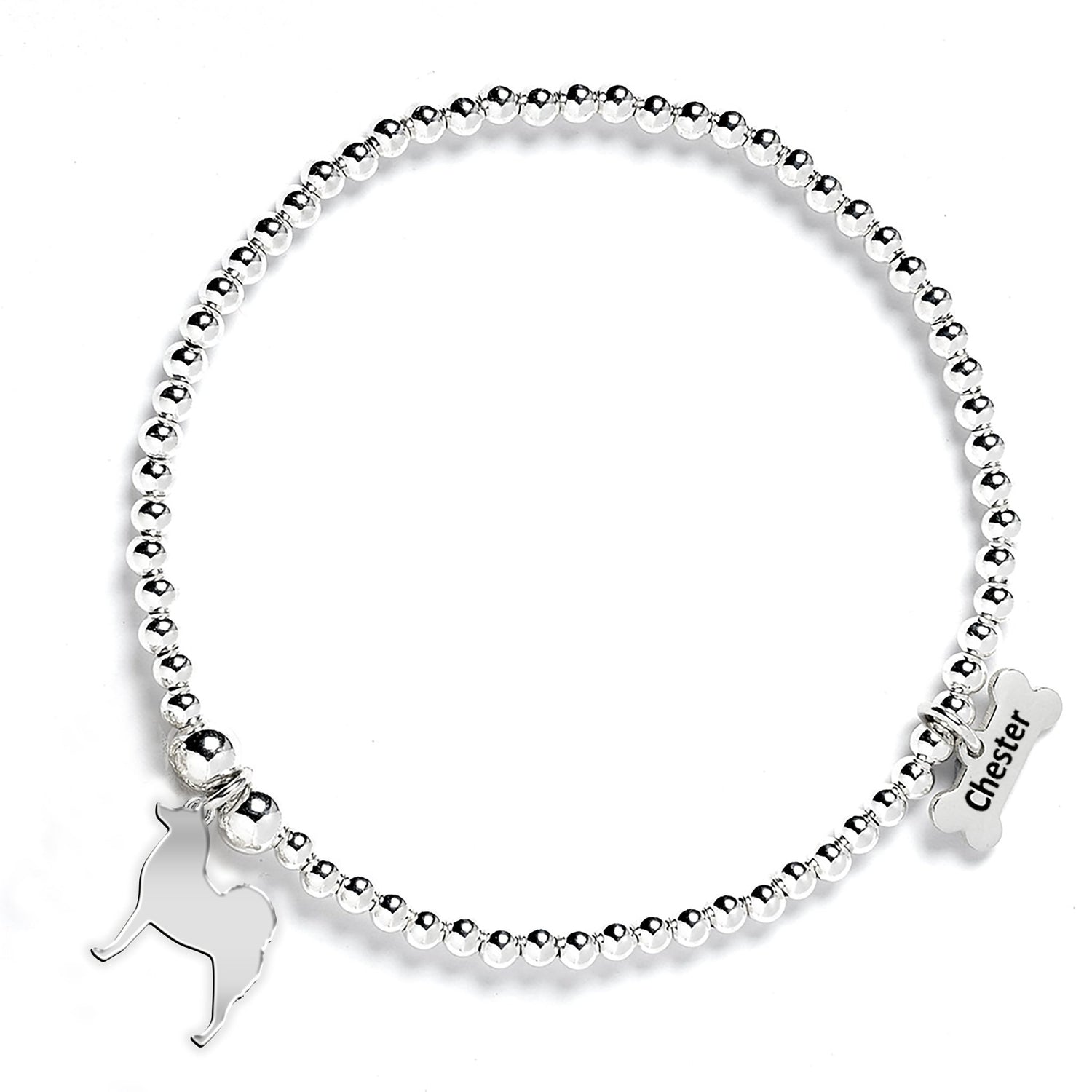 Finnish Spitz Silhouette Silver Ball Bead Bracelet - Personalised - MYLEE London