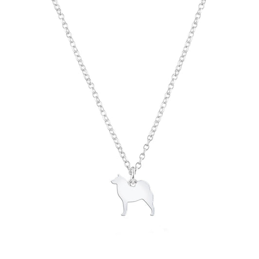 Finnish Spitz Silhouette Silver Necklace - Personalised - MYLEE London