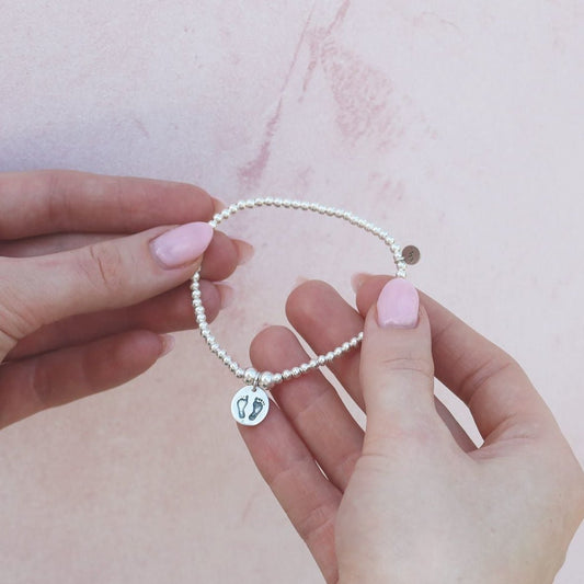 Footprints on Silver Ball Bead Bracelet - MYLEE London
