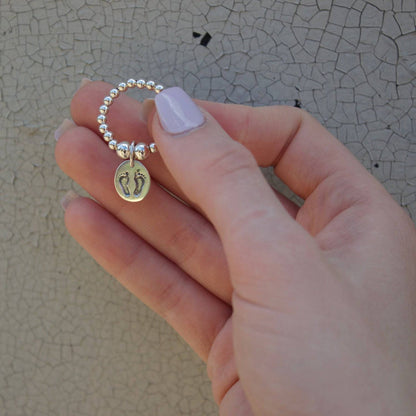 Footprints on Silver Ball Bead Ring - MYLEE London