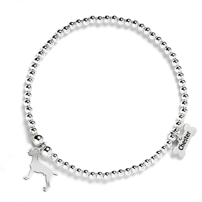 German Longhaired Pointer Silhouette Silver Ball Bead Bracelet - Personalised - MYLEE London