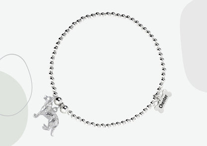 German Shepherd Silver Ball Bead Bracelet - Personalised - MYLEE London