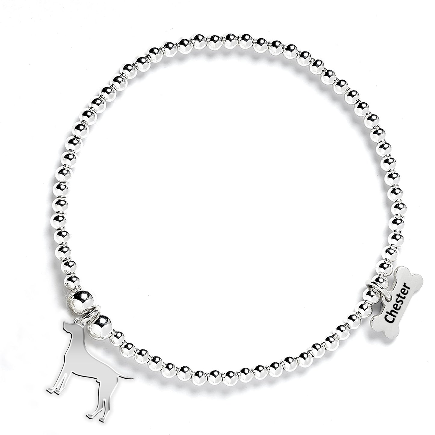 German Shorthaired Pointer Silhouette Silver Ball Bead Bracelet - Personalised - MYLEE London