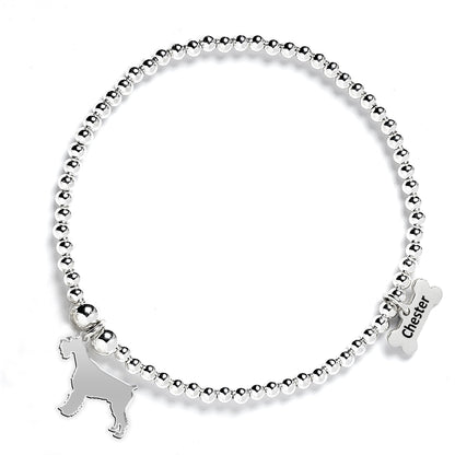 Giant Schnauzer Silhouette Silver Ball Bead Bracelet - Personalised - MYLEE London