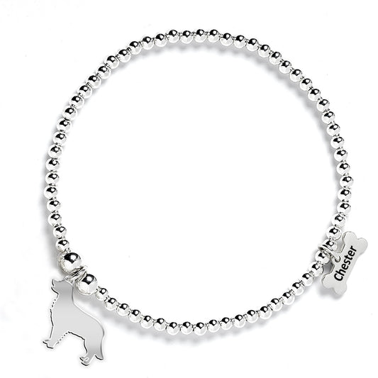 Golden Retriever Silhouette Silver Ball Bead Bracelet - Personalised - MYLEE London