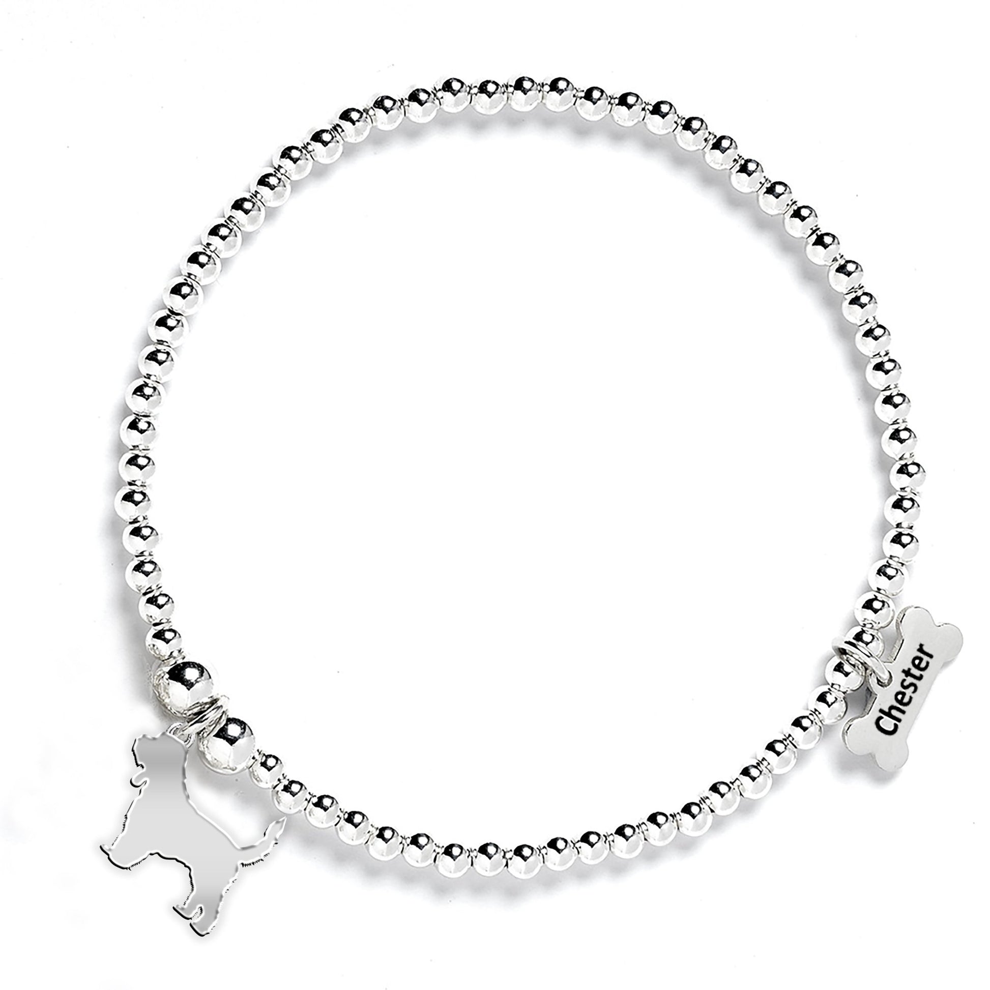 Grand Basset Griffon Vendéen Silhouette Silver Ball Bead Bracelet - Personalised - MYLEE London