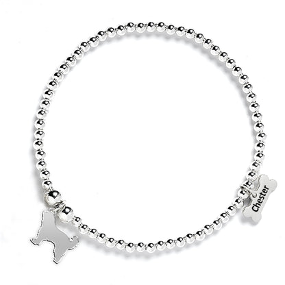 Great Pyrenees Silhouette Silver Ball Bead Bracelet - Personalised - MYLEE London