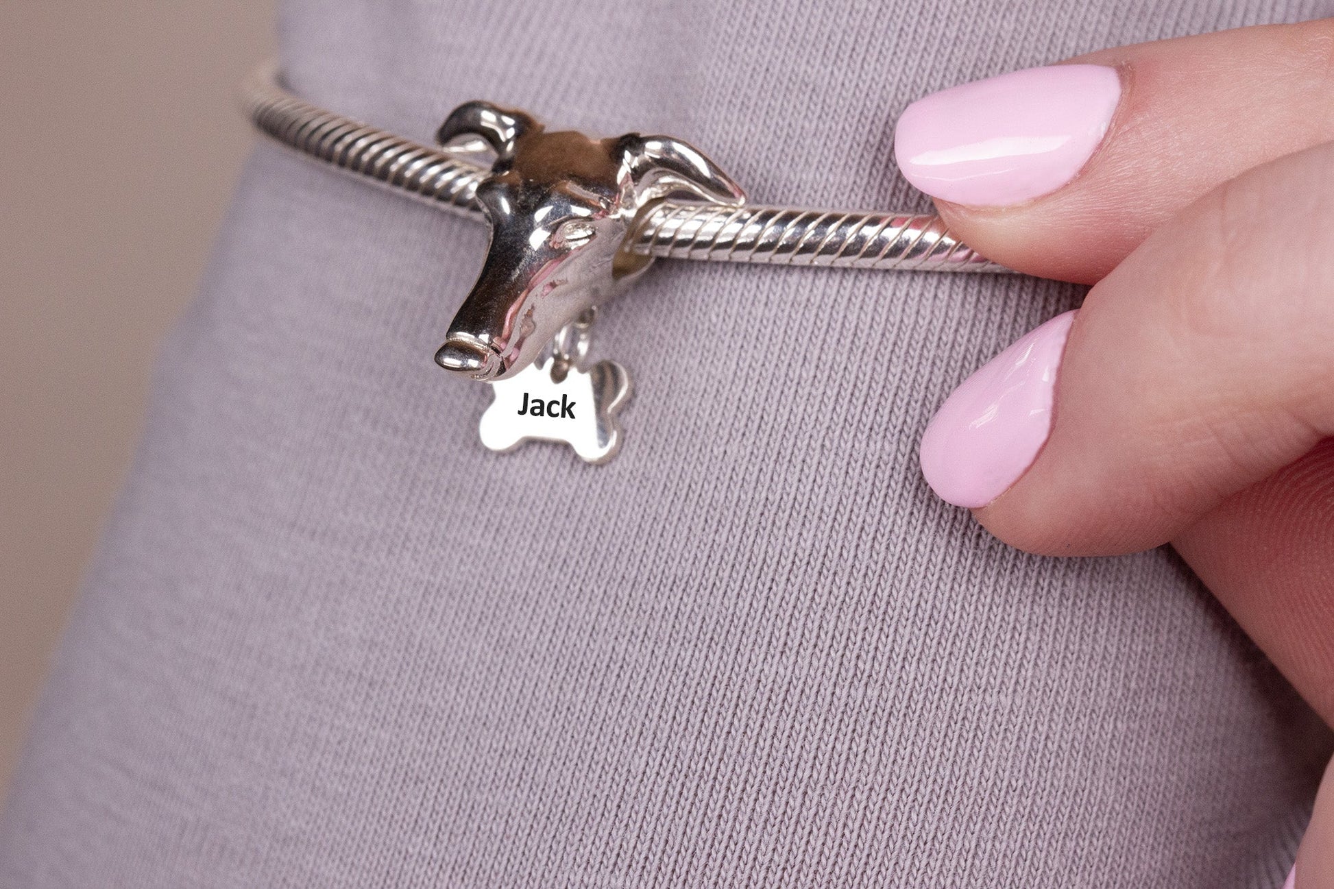 Greyhound Head Silver Charm Bead - Personalised - MYLEE London