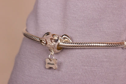 Greyhound Head Silver Charm Bead - Personalised - MYLEE London