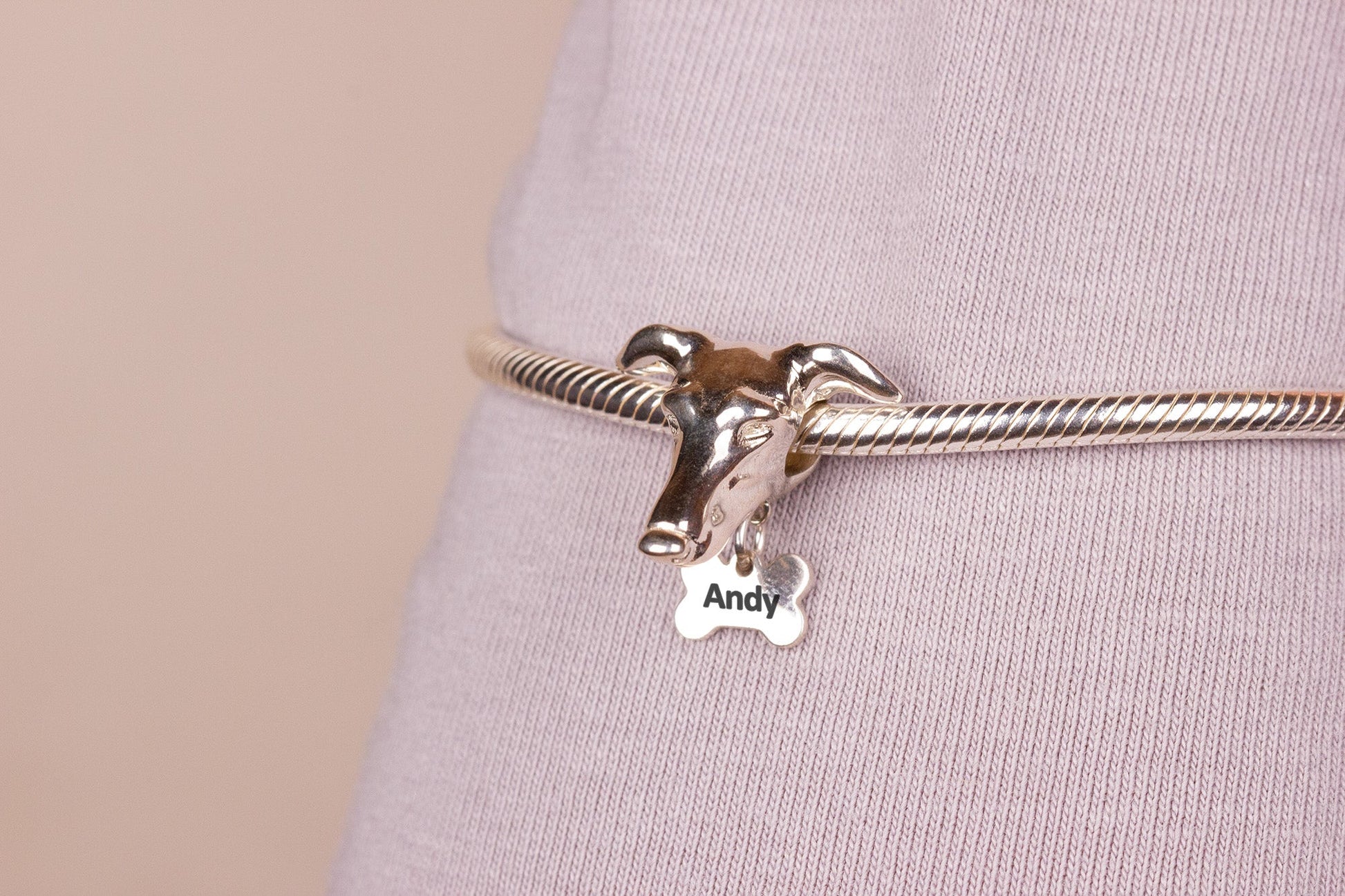 Greyhound Head Silver Charm Bead - Personalised - MYLEE London